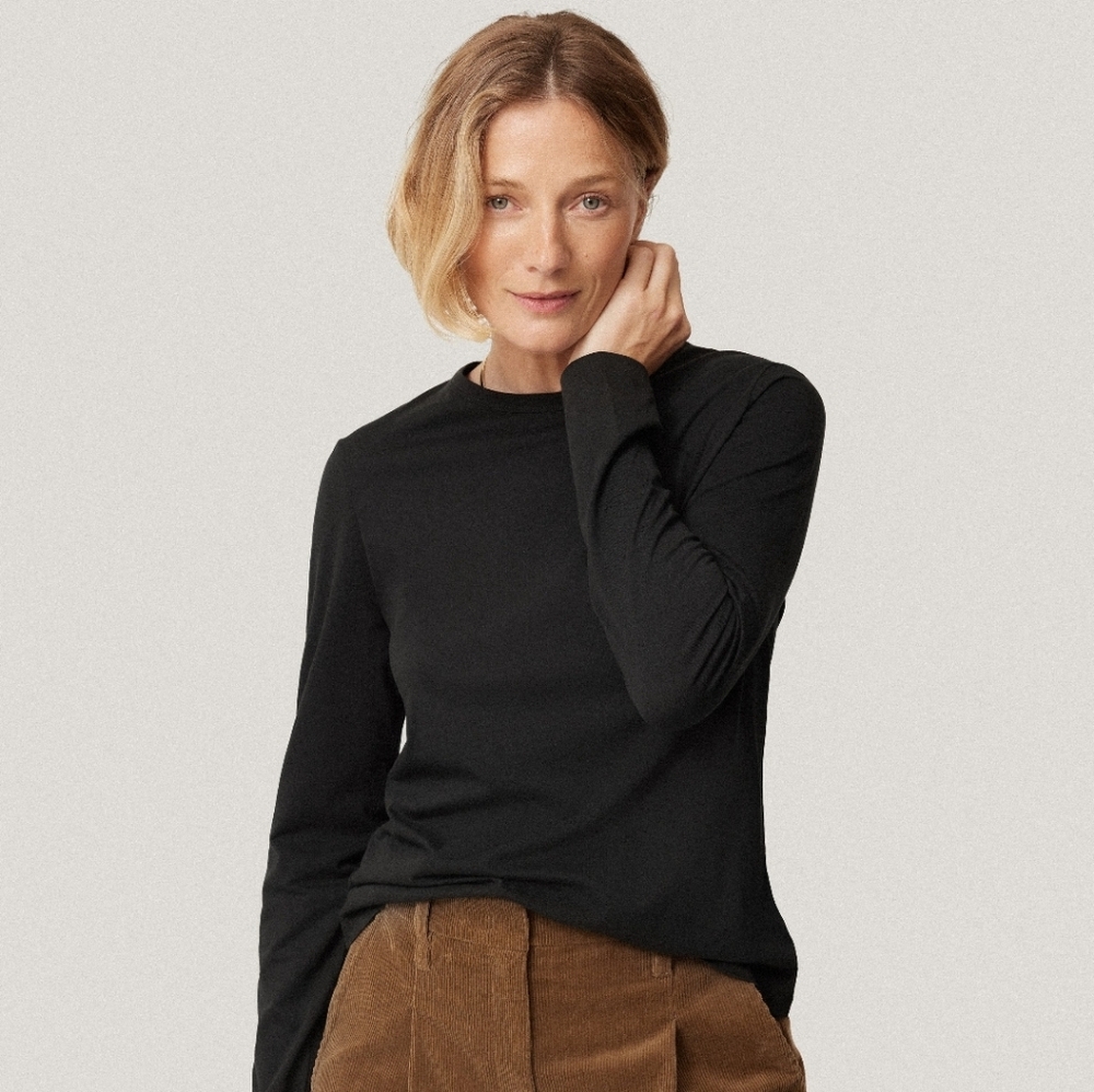JIGSAW LONDON SUPIMA COTTON LONG SLEEVE SHIRT TOP BLACK Lagenlook Minimalist Y2k